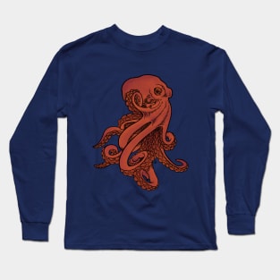 Red Octopus Illustration Long Sleeve T-Shirt